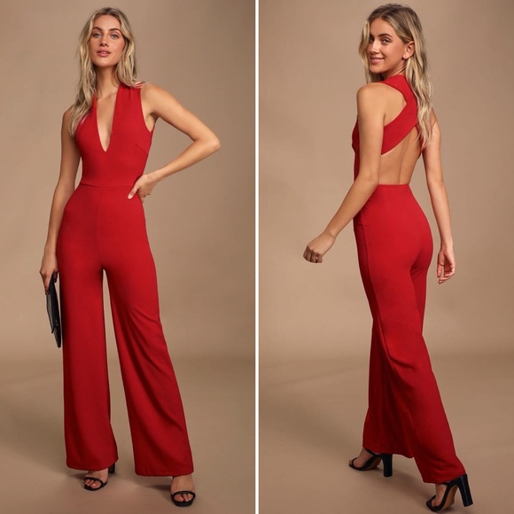 Lulus Thinking Out Loud Backless Jumpsuit Red L - Picture 1 of 11